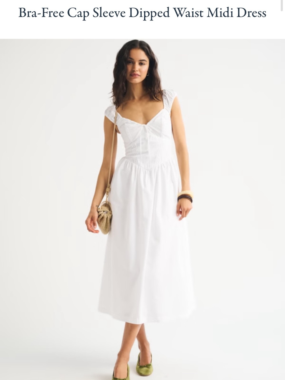Abercrombie & Fitch White Cap Sleeve Midi Dress